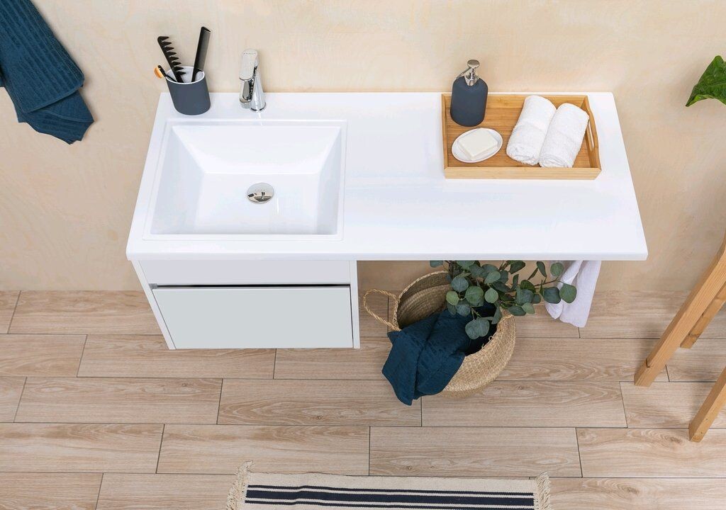 Тумба с раковиной Aquanet Токио 110 L белый (подвесная, 1 ящик)