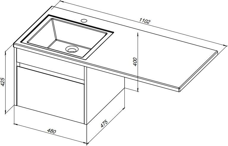 Тумба с раковиной Aquanet Токио 110 R белый (подвесная, 1 ящик)