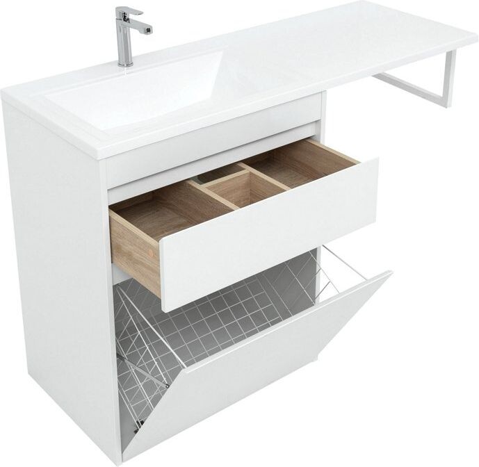 Тумба с раковиной Aquanet Токио 130 L белый (напольная, 1 ящик)