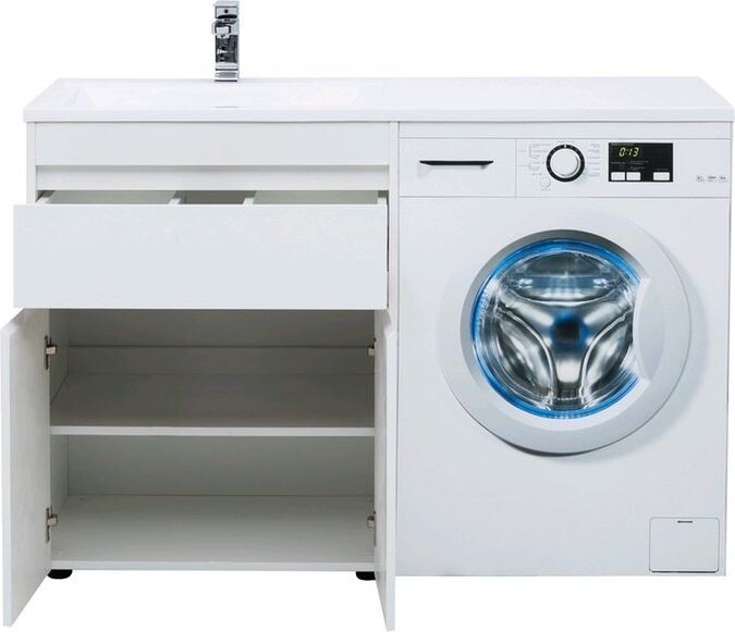 Тумба с раковиной Aquanet Токио 130 L белый (напольная, 1 ящик, 2 дверцы)