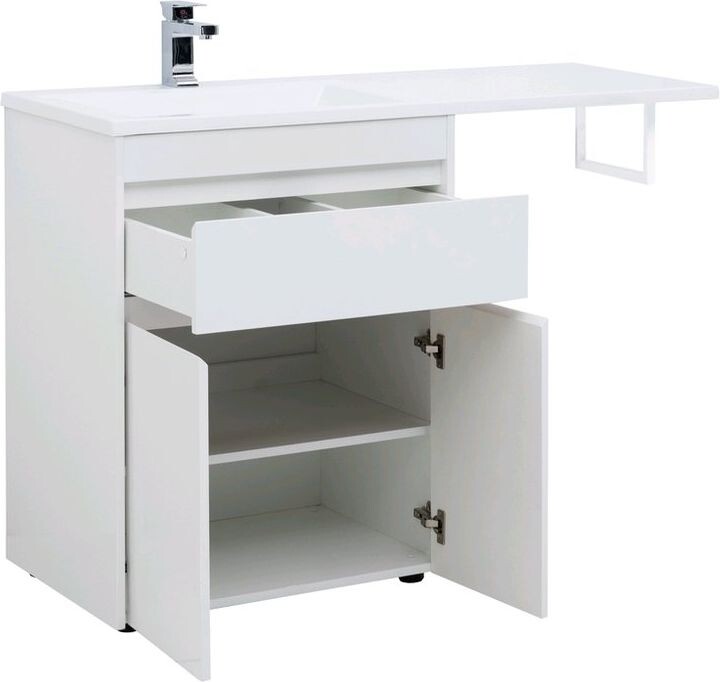 Тумба с раковиной Aquanet Токио 130 L белый (напольная, 1 ящик, 2 дверцы)