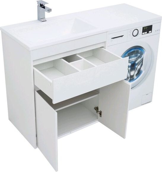 Тумба с раковиной Aquanet Токио 130 L белый (напольная, 1 ящик, 2 дверцы)