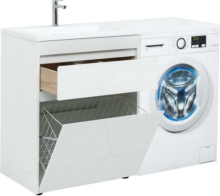 Тумба с раковиной Aquanet Токио 130 L белый (напольная, 1 ящик)