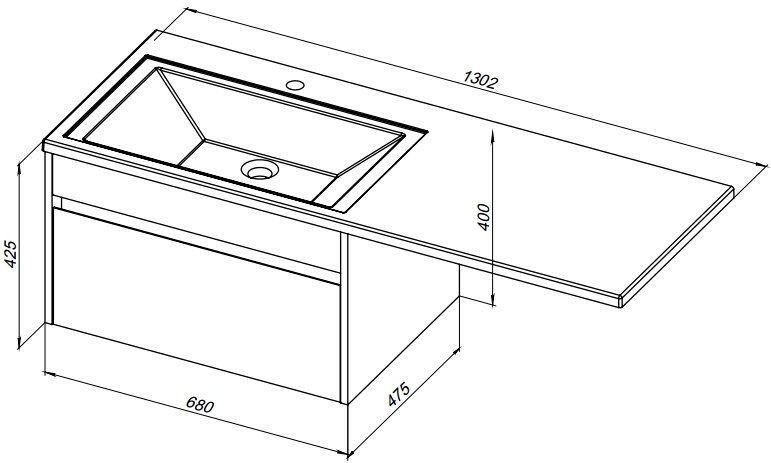 Тумба с раковиной Aquanet Токио 130 R белый (подвесная, 1 ящик)