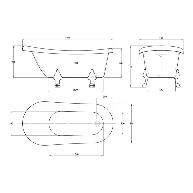 Акриловая ванна Vincea VBT-120-1700-Cr 170x75