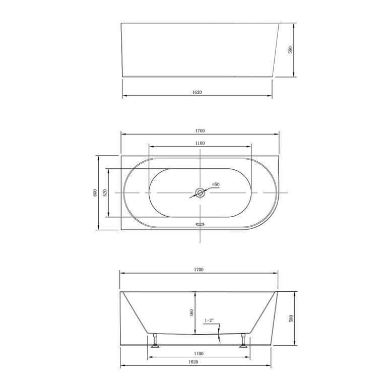 Акриловая ванна Vincea VBT-402-1700L 170x80