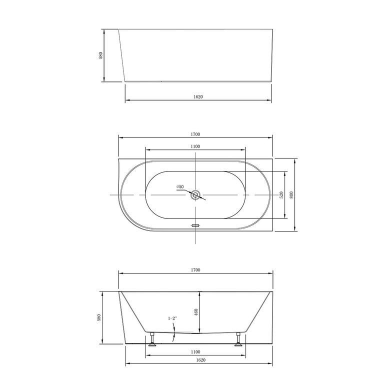 Акриловая ванна Vincea VBT-402-1700R 170x80