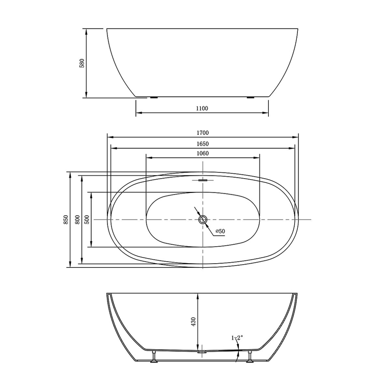 Акриловая ванна Vincea VBT-404-1700 170x85