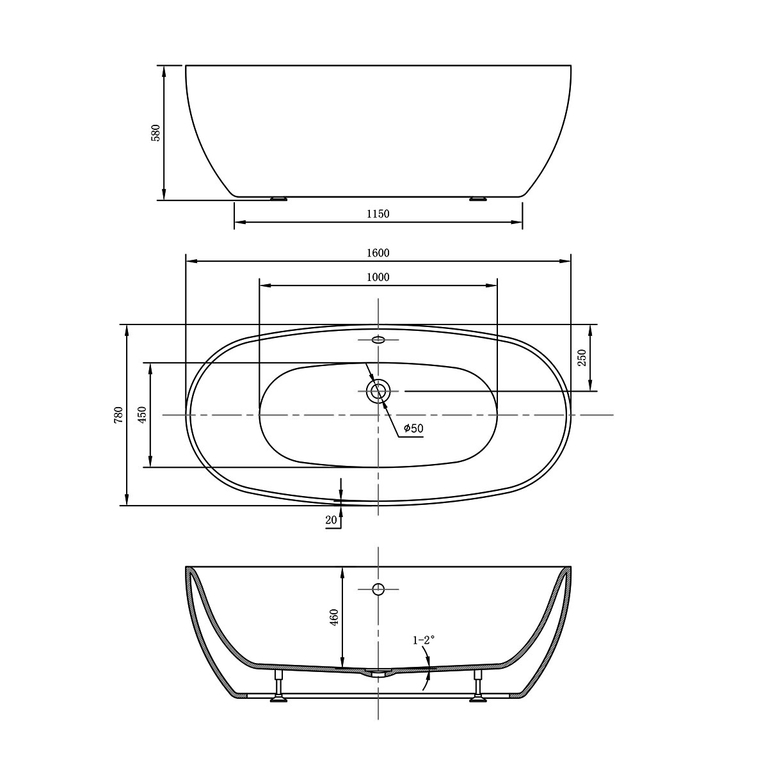 Акриловая ванна Vincea VBT-405-1600 160x78