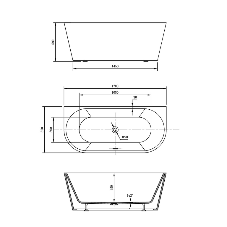 Акриловая ванна Vincea VBT-421-1700MB 170x80