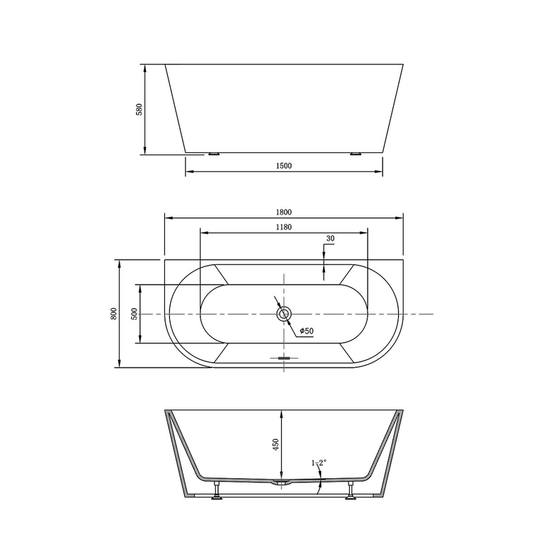 Акриловая ванна Vincea VBT-421-1800 180x80