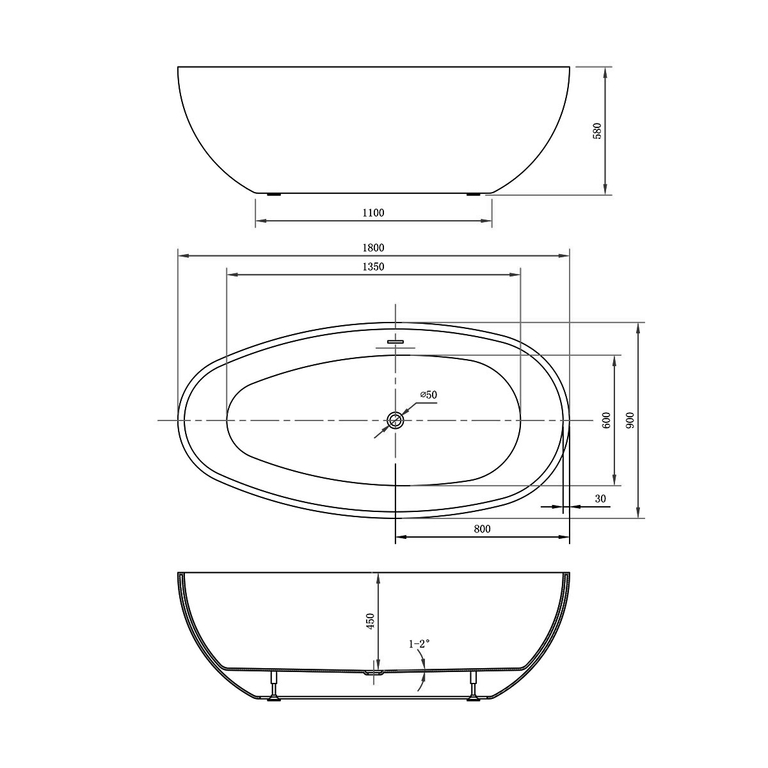 Акриловая ванна Vincea VBT-422-1800 180x90