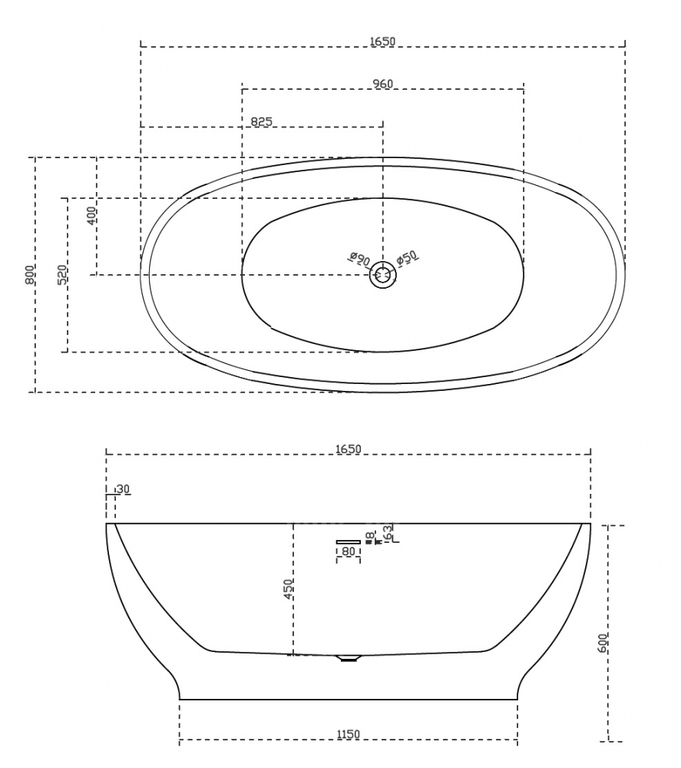 Акриловая ванна Abber AB9207MB 165x80