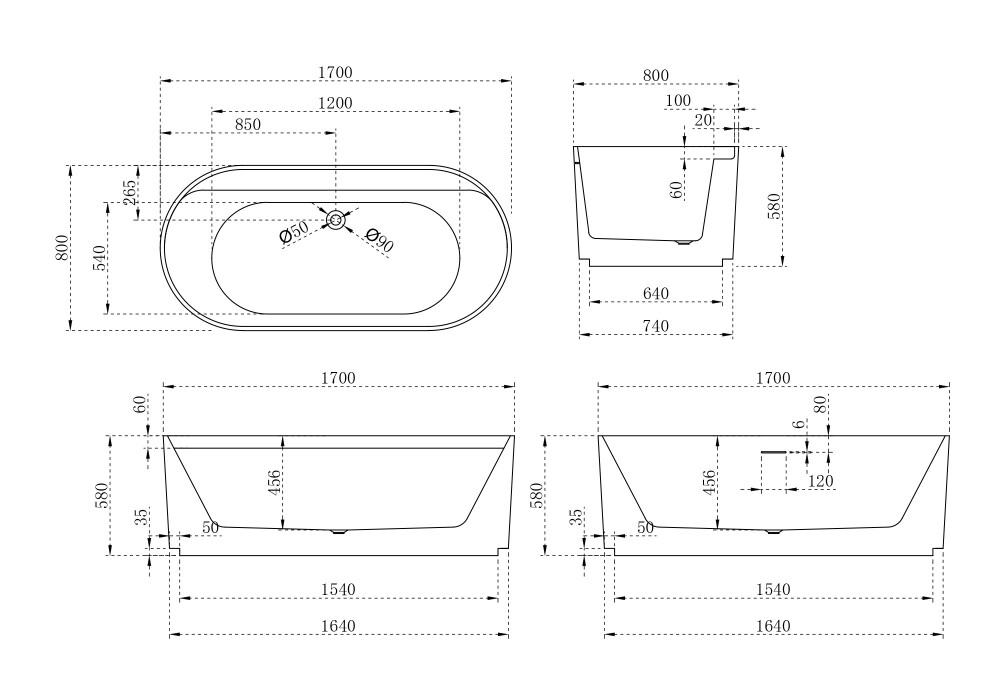 Акриловая ванна Abber AB9444MW 170x80