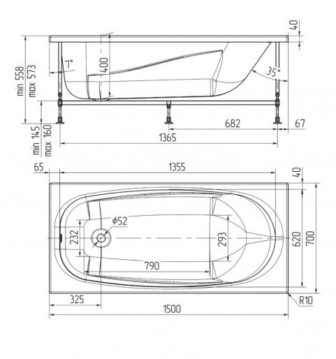 Акриловая ванна Oviva Base 150x70