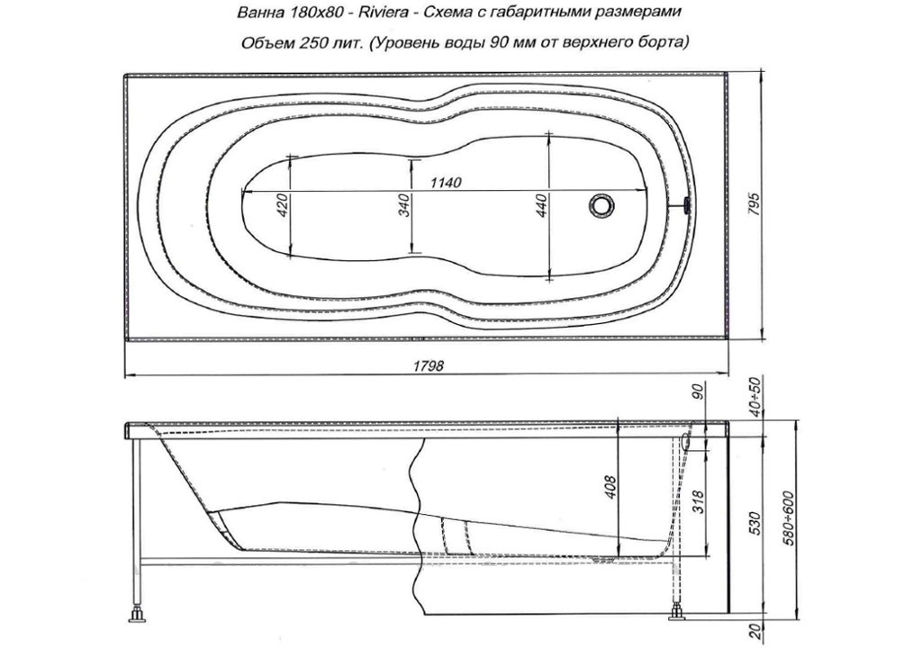 Акриловая ванна Aquanet Riviera 180x80