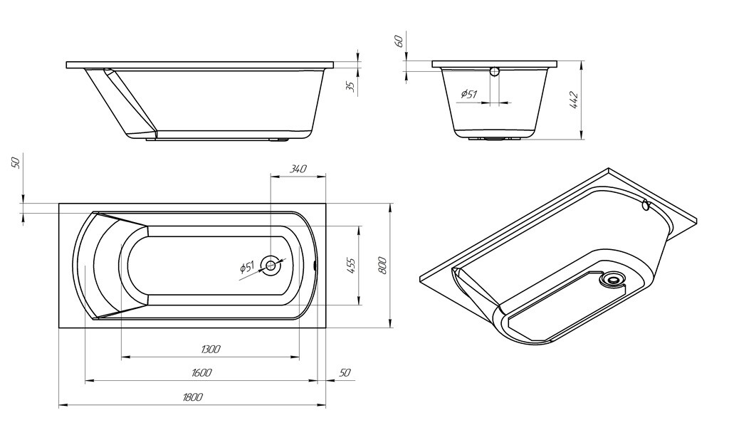 Акриловая ванна Aquanika Base 180x80