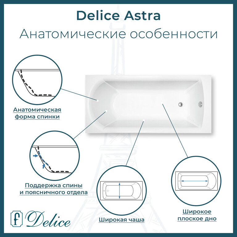 Ванна из искусственного камня Delice Astra 150x70 глянцевая с ручками хром DLR330053R-G