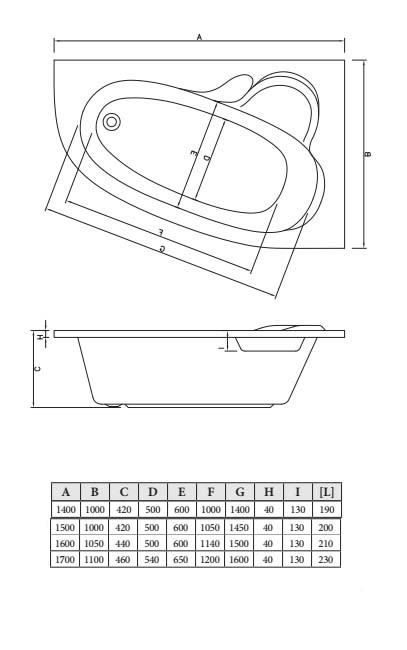 Акриловая ванна C-Bath Atlant 140x100 R