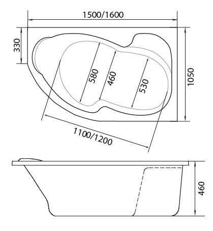 Акриловая ванна 1MarKa Aura 150x105 R