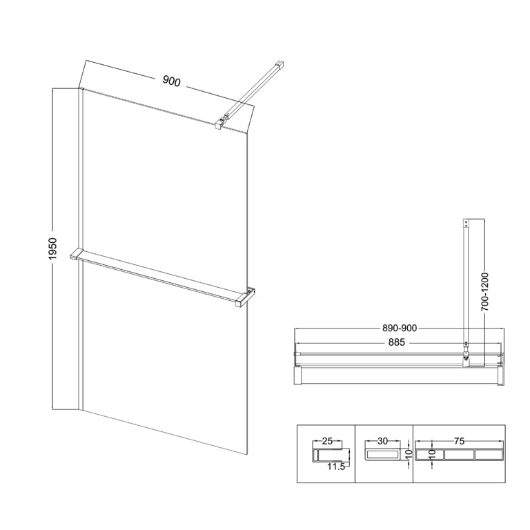 Душевая перегородка Niagara NG-670-90ВLACK 90x195