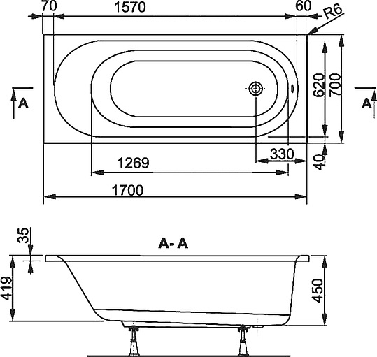 Акриловая ванна Vagnerplast Kasandra 170x70