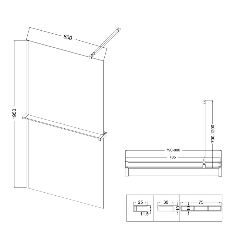 Душевая перегородка Niagara NG-670-80ВLACK 80x195