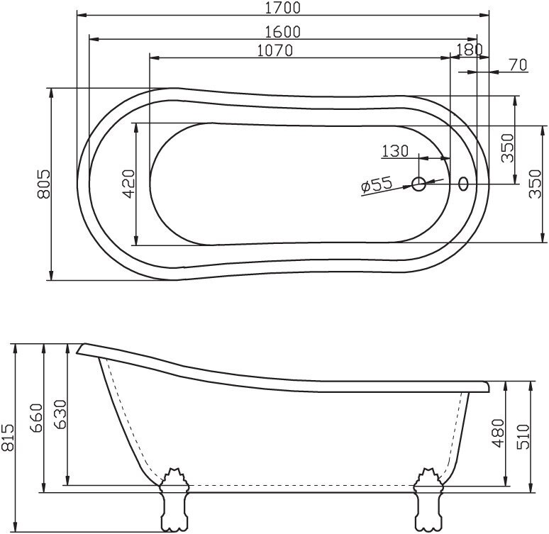 Акриловая ванна BelBagno BB04 170x80