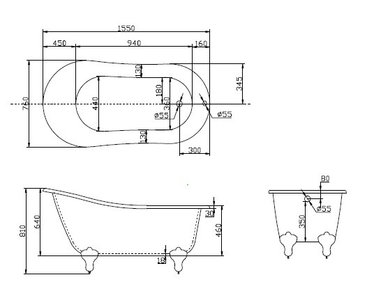 Акриловая ванна BelBagno BB06-1550 155x76