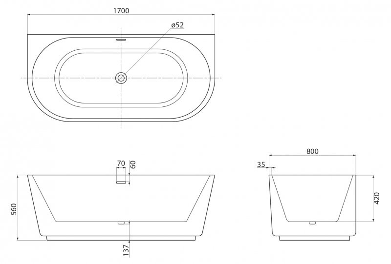 Акриловая ванна BelBagno BB108-170-80 170x80