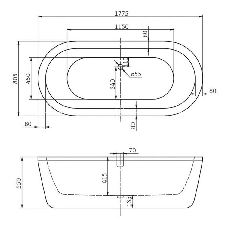 Акриловая ванна BelBagno BB12-1775 177x80
