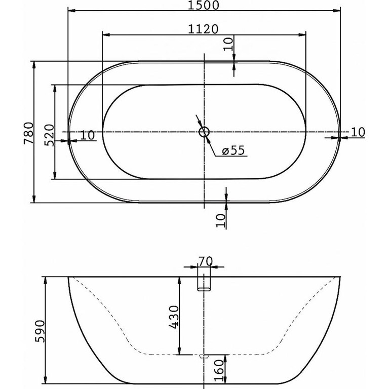 Акриловая ванна BelBagno BB27 150x78