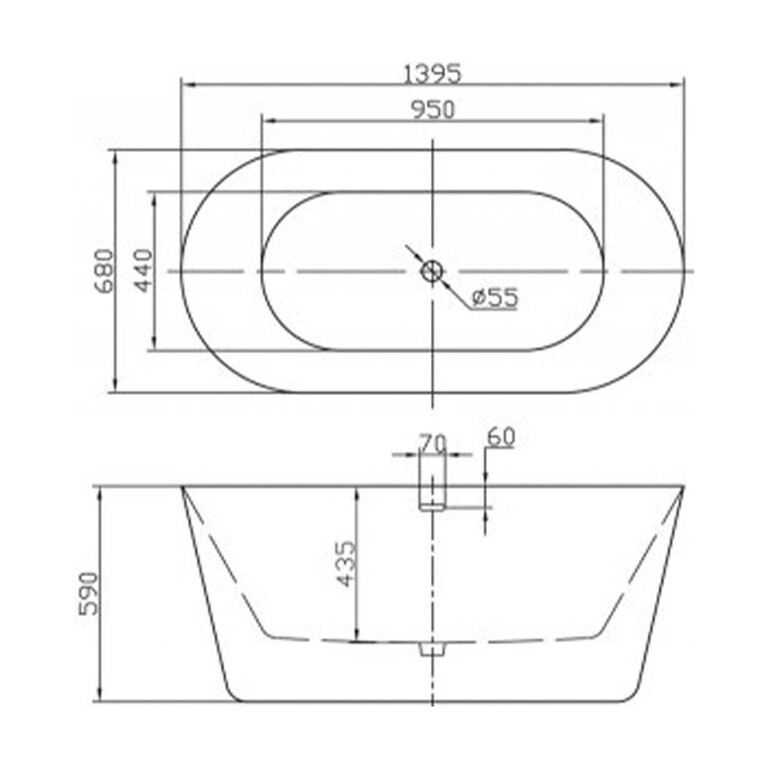 Акриловая ванна BelBagno BB306-1395 139x68