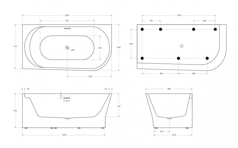 Акриловая ванна BelBagno BB410-1500-780-L 150x78