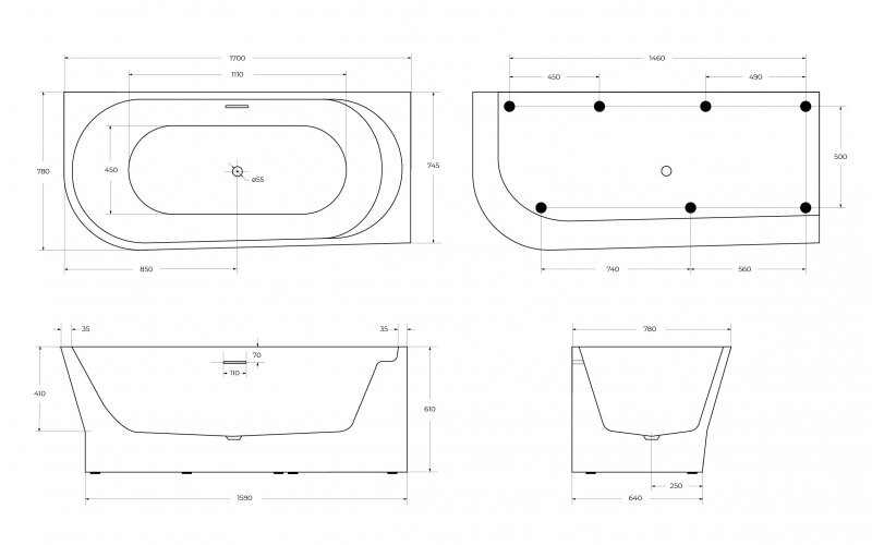 Акриловая ванна BelBagno BB410-1700-780-R 170x78