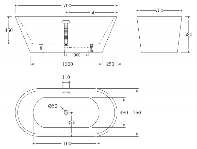 Акриловая ванна BelBagno BB61-1700-W0 170x75