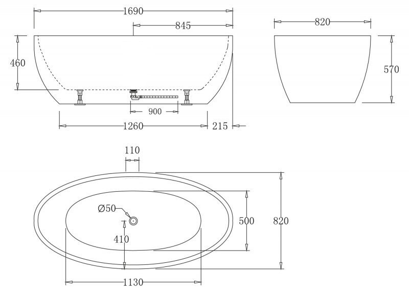 Акриловая ванна BelBagno BB69-1700-W0 169x82