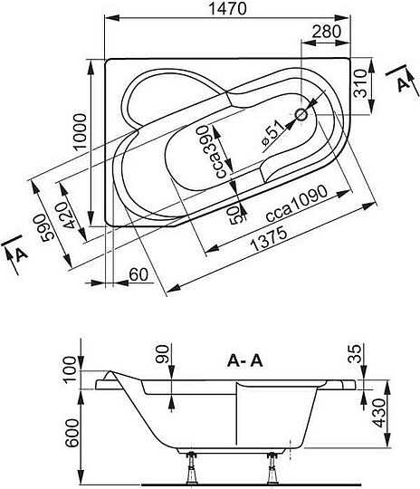 Акриловая ванна Vagnerplast Selena 147x100 L
