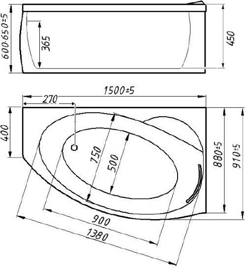 Ванна из искусственного камня Фэма Аделина 150x90 L