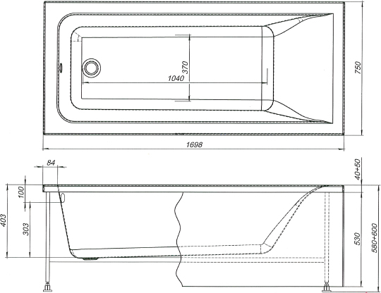 Акриловая ванна Aquanet Bright 170x75