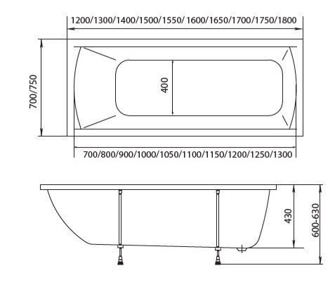 Акриловая ванна 1MarKa Modern 180x75