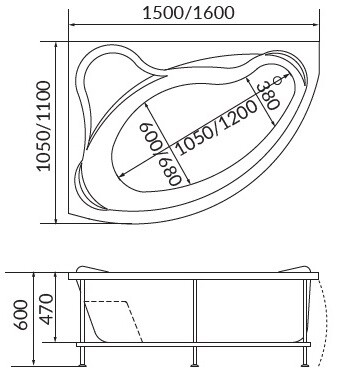 Акриловая ванна 1MarKa Catania 160x110 R