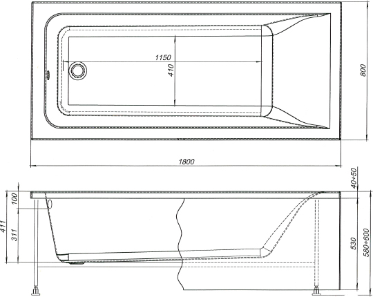 Акриловая ванна Aquanet Bright 180x80