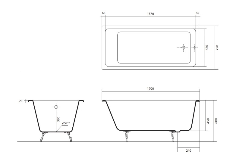 Чугунная ванна Aquatek Альфа 170x75 AQ8970F-00