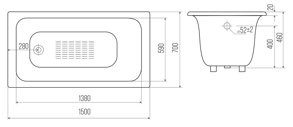 Чугунная ванна Goldman Comfort 150x70x46 а/п