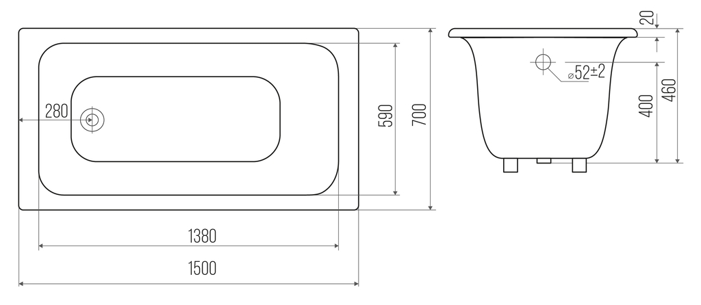 Чугунная ванна Goldman Comfort 150x70x46