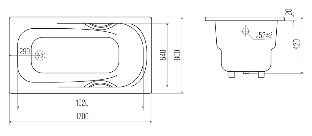 Чугунная ванна Goldman Elegant 170x80x42 с ручками