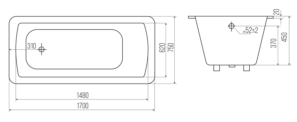 Чугунная ванна Goldman Elite 170x75x45