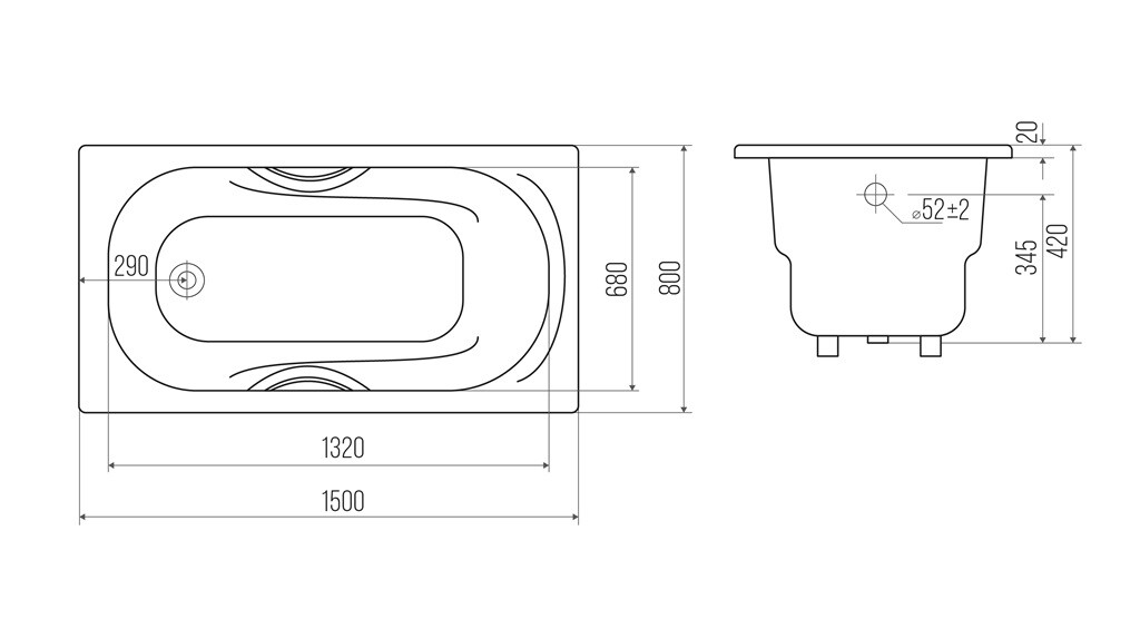 Чугунная ванна Goldman Nova 150x80x42 с ручками