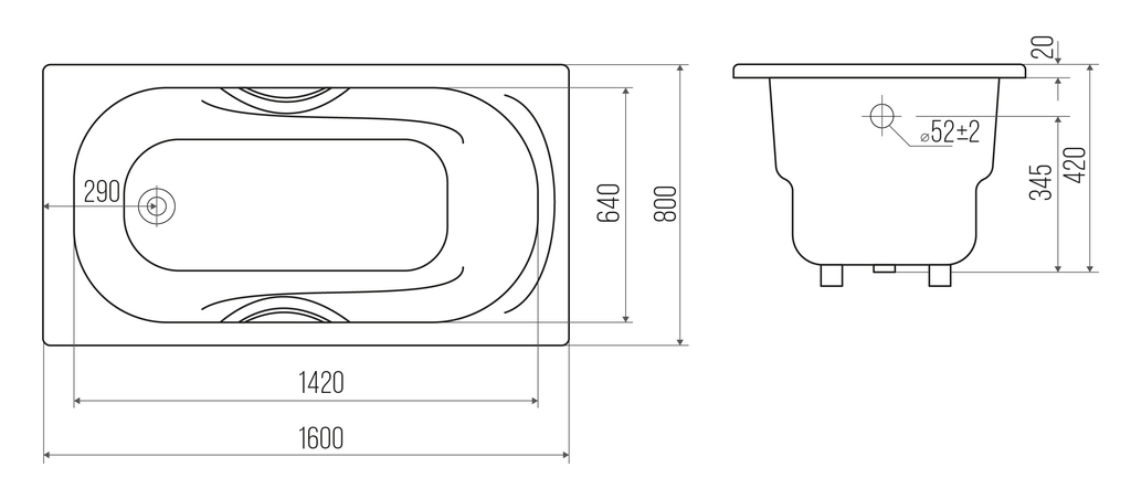 Чугунная ванна Goldman Nova 160x80x42 с ручками